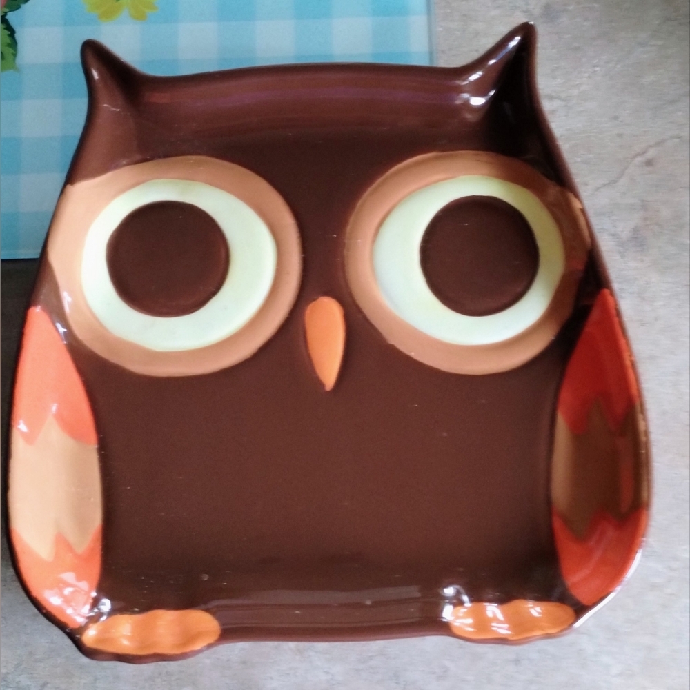 Retro Mesa Home Products Owl Serving Tray Brown Serving Plate Dinnerware Party